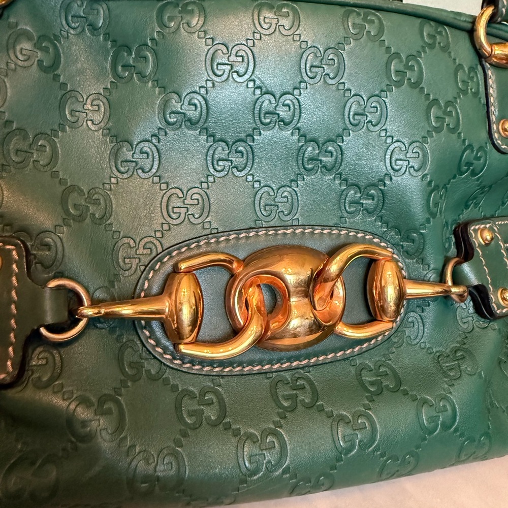 Gucci Dark Green Guccissima Leather Shoulder Bag with Gold Hardware - Picture 5 of 13